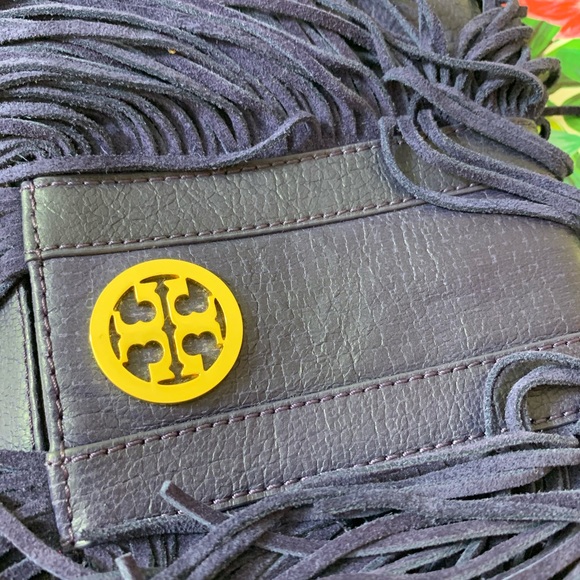 TORY BURCH PURPLE SAWLA LEATHER SUEDE CLUTCH GUC M - Picture 11 of 16